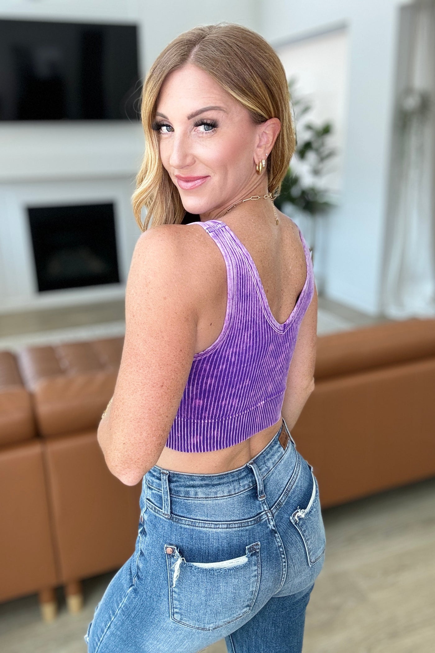 When and Where Reversible Ribbed Cropped Tank in Purple Southern Soul Collectives