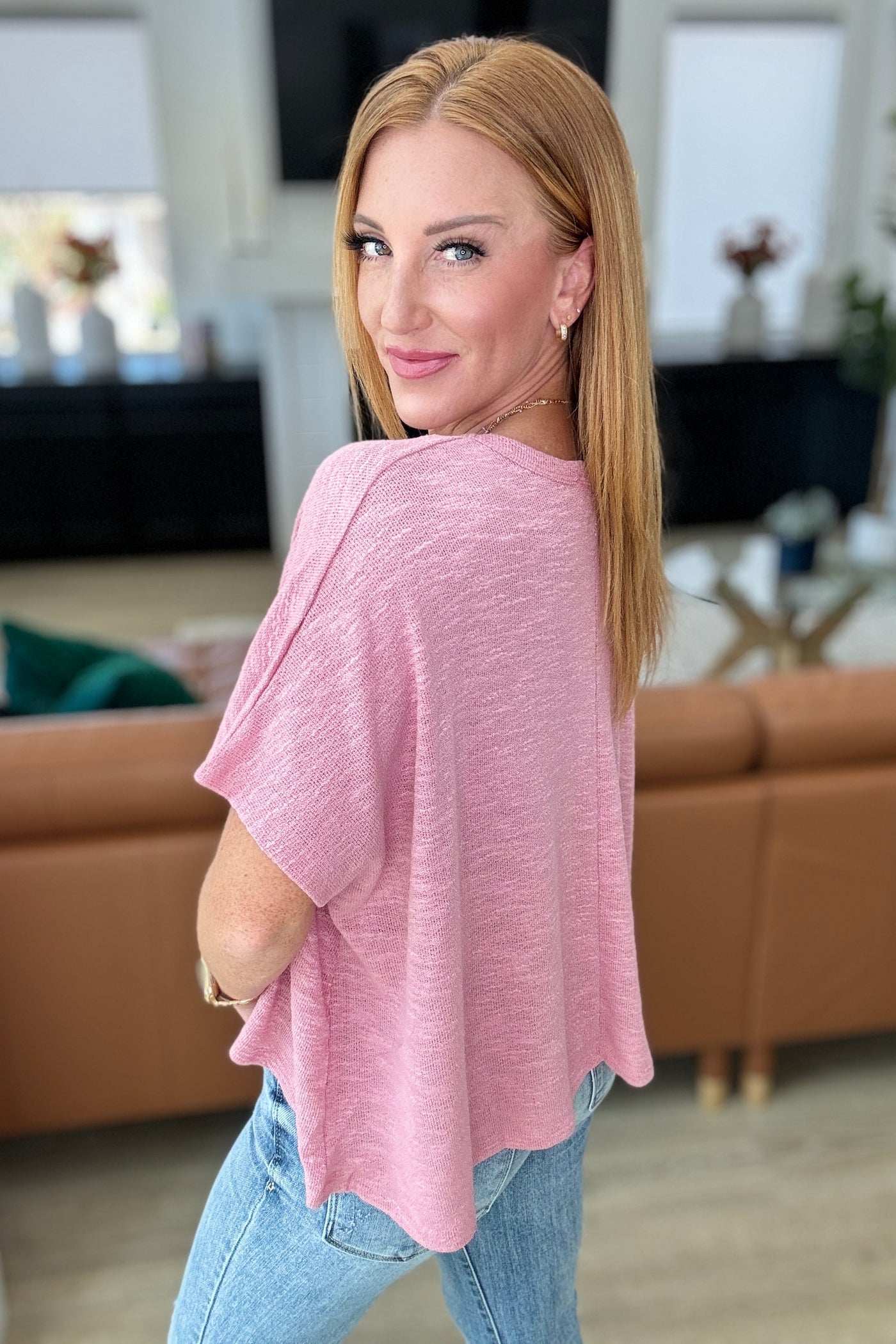 Let Light be Light Drop Shoulder Oversized Tee in Light Rose Southern Soul Collectives