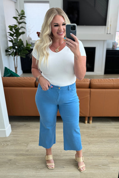 Lisa High Rise Control Top Wide Leg Crop Jeans in Sky Blue Southern Soul Collectives