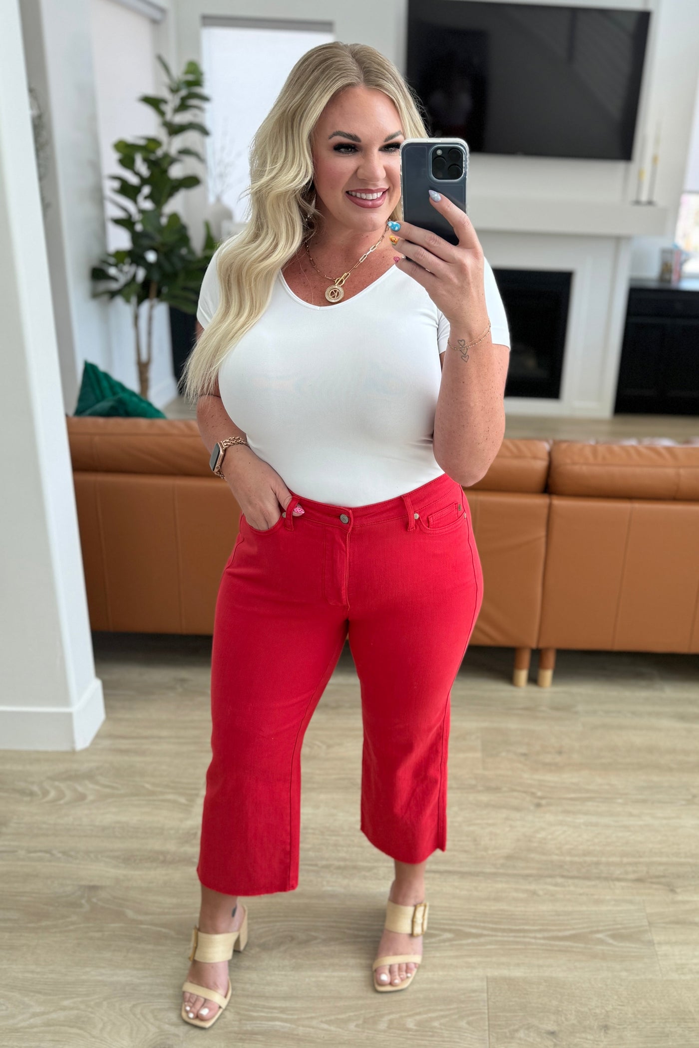 Lisa High Rise Control Top Wide Leg Crop Jeans in Red Southern Soul Collectives
