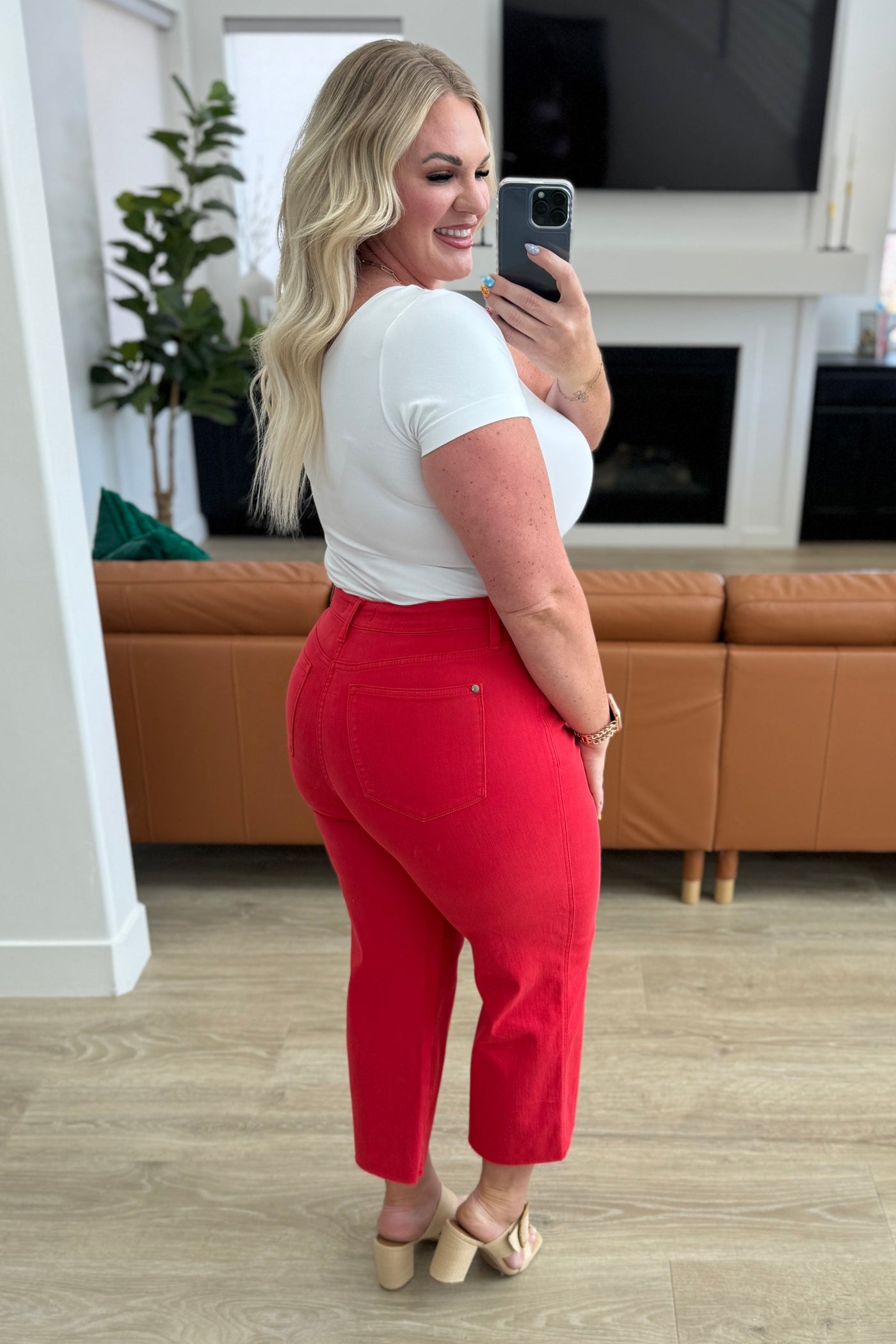 Lisa High Rise Control Top Wide Leg Crop Jeans in Red Southern Soul Collectives
