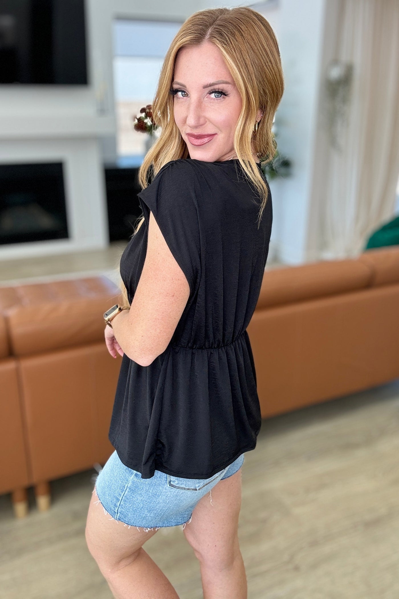 Rhea Peplum Top in Black Southern Soul Collectives