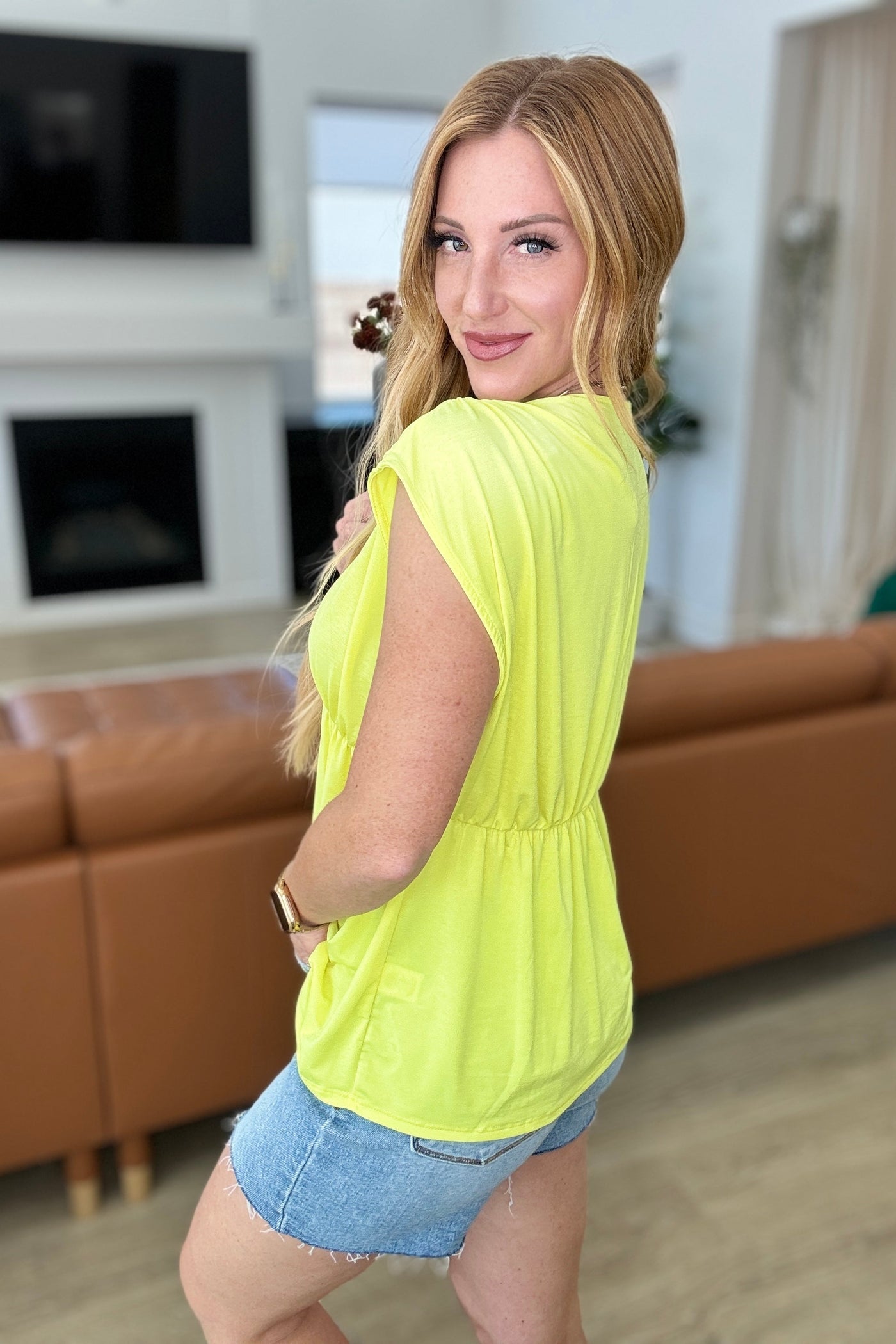 Rhea Peplum Top in Neon Yellow Southern Soul Collectives
