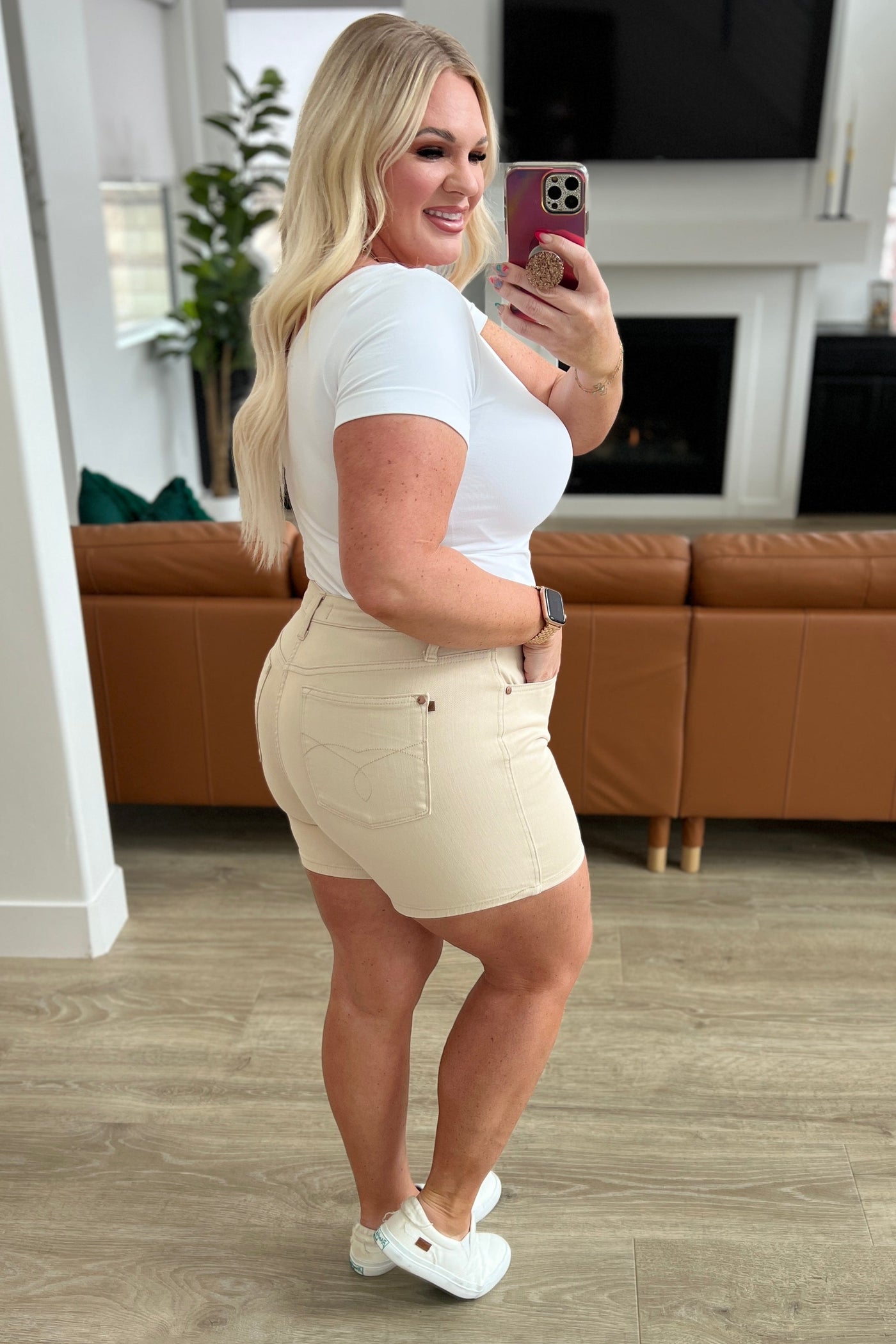 Greta High Rise Garment Dyed Shorts in Bone Southern Soul Collectives