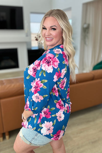 Lizzy Top in Teal and Magenta Floral Southern Soul Collectives