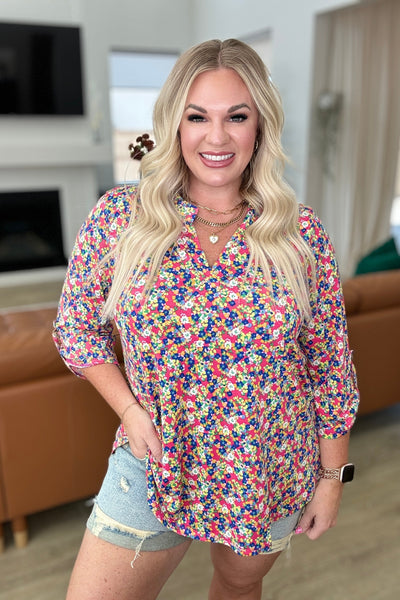Lizzy Top in Coral Ditsy Floral Southern Soul Collectives