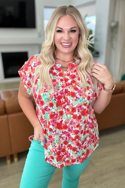 Lizzy Cap Sleeve Top in Ivory and Coral Floral Southern Soul Collectives