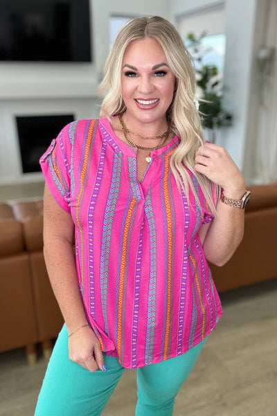 Lizzy Cap Sleeve Top in Hot Pink Stripe Southern Soul Collectives