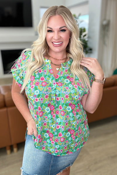 Lizzy Cap Sleeve Top in Emerald Spring Floral Southern Soul Collectives
