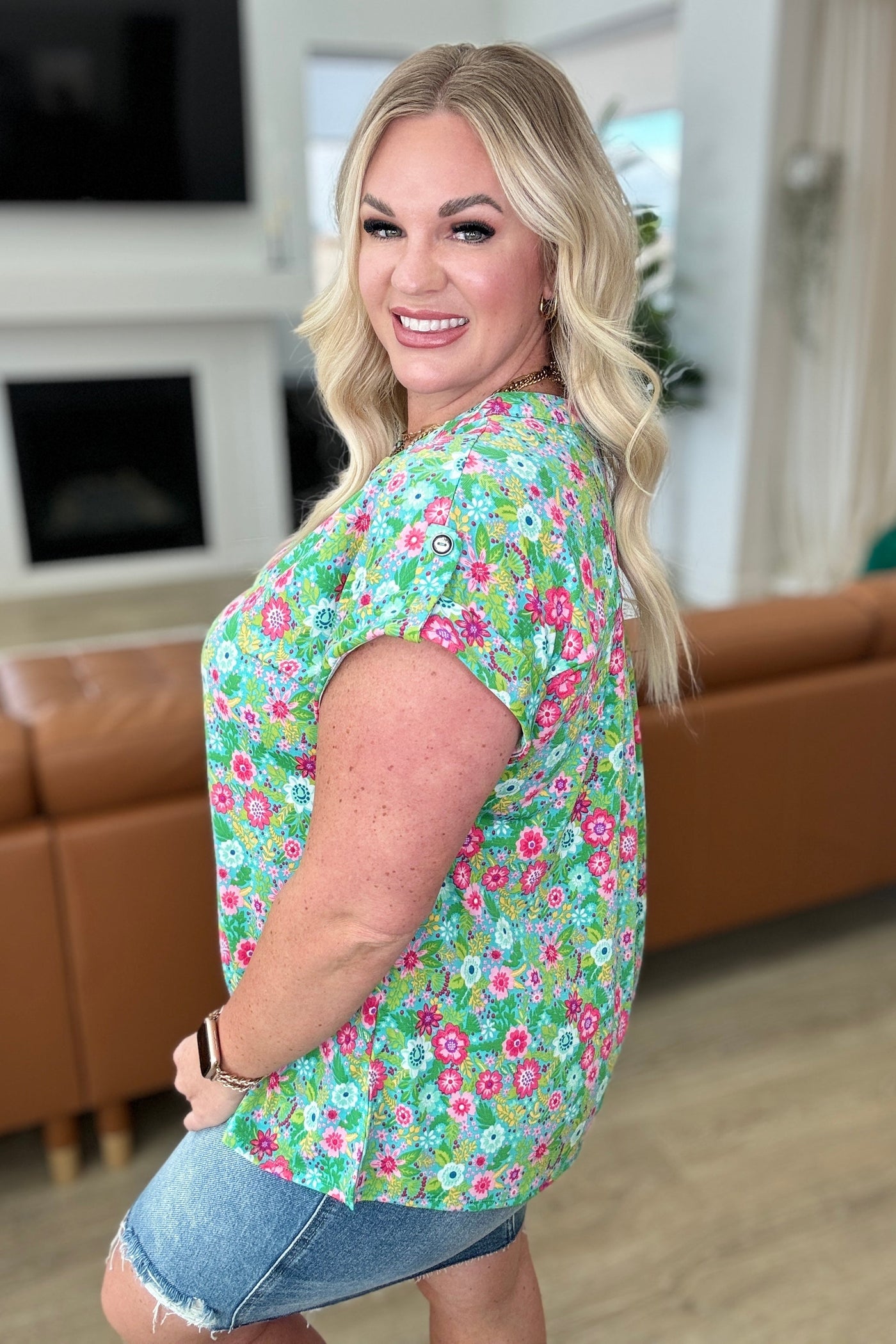 Lizzy Cap Sleeve Top in Emerald Spring Floral Southern Soul Collectives