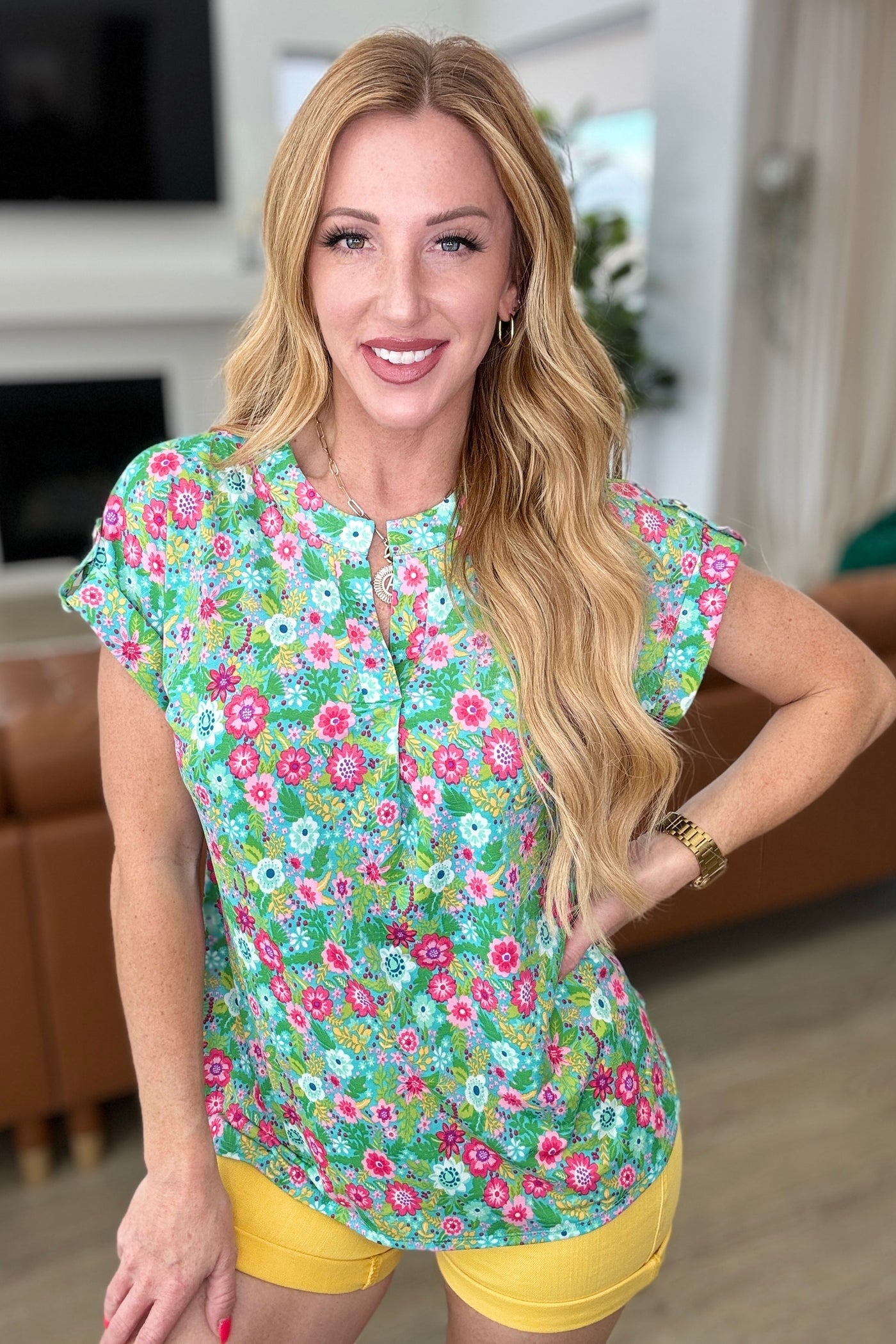 Lizzy Cap Sleeve Top in Emerald Spring Floral Southern Soul Collectives