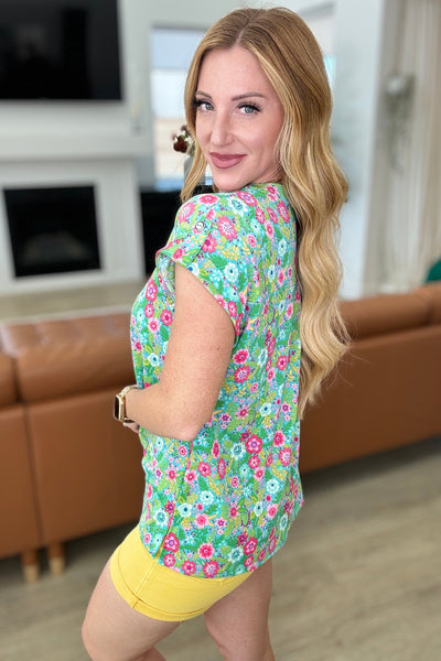 Lizzy Cap Sleeve Top in Emerald Spring Floral Southern Soul Collectives