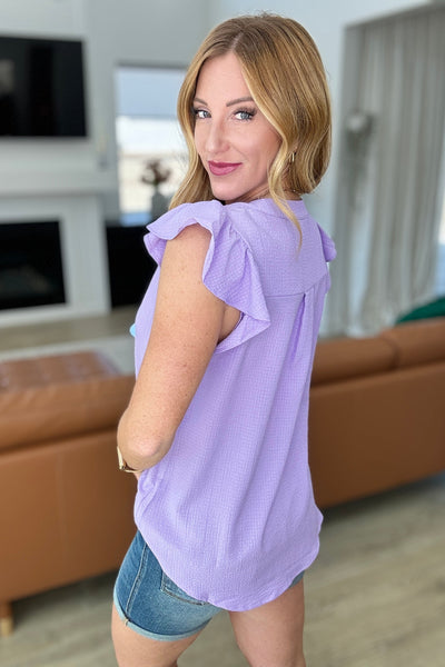 Crinkle Split Neckline Flutter Sleeve Top in Lavender Southern Soul Collectives