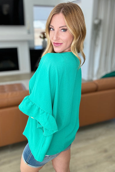 Airflow Peplum Ruffle Sleeve Top in Emerald Southern Soul Collectives