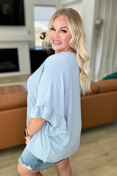 Airflow Peplum Ruffle Sleeve Top in Chambray Southern Soul Collectives