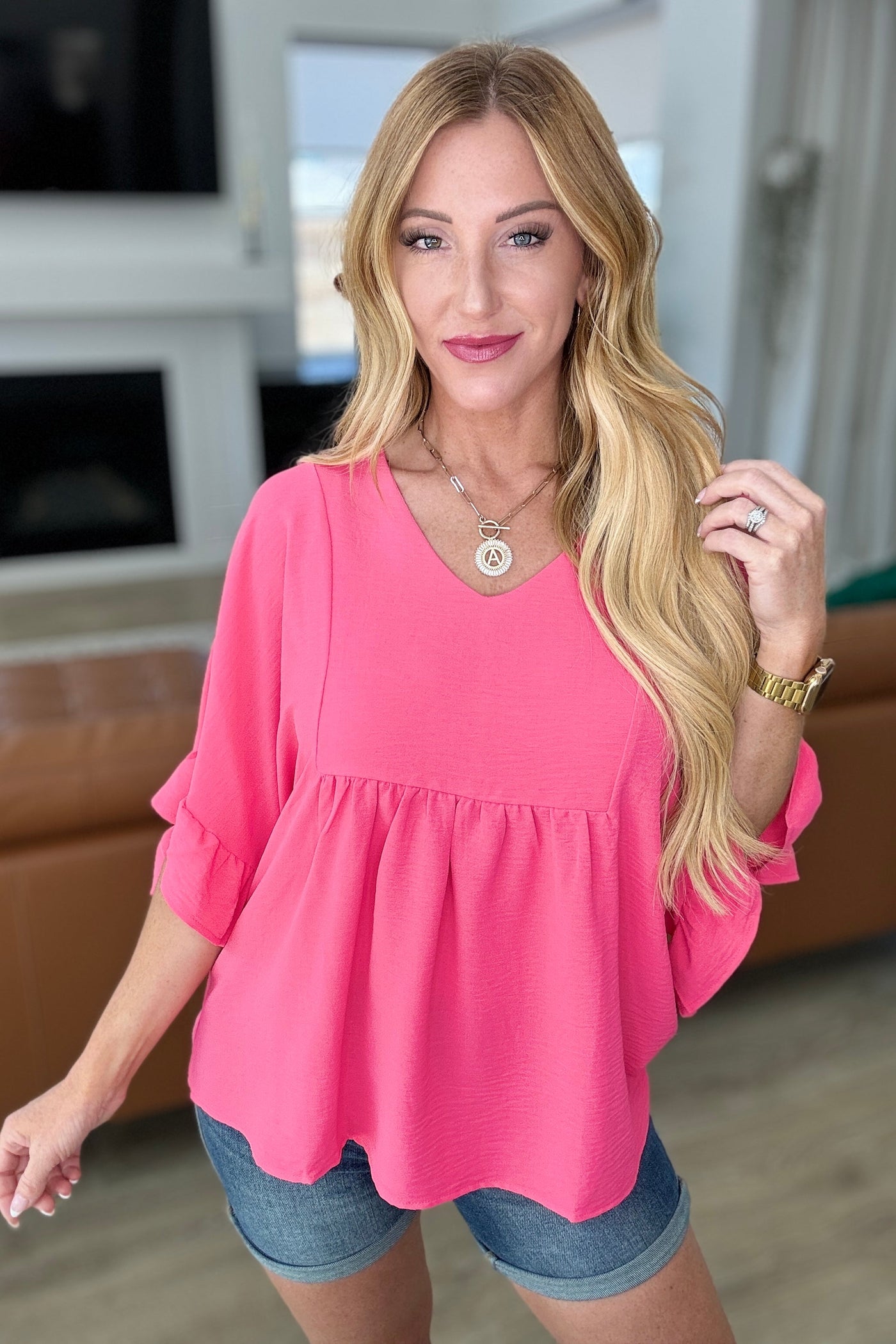 Airflow Peplum Ruffle Sleeve Top in Hot Pink Southern Soul Collectives