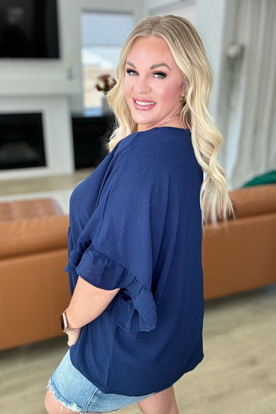 Airflow Peplum Ruffle Sleeve Top in Navy Southern Soul Collectives