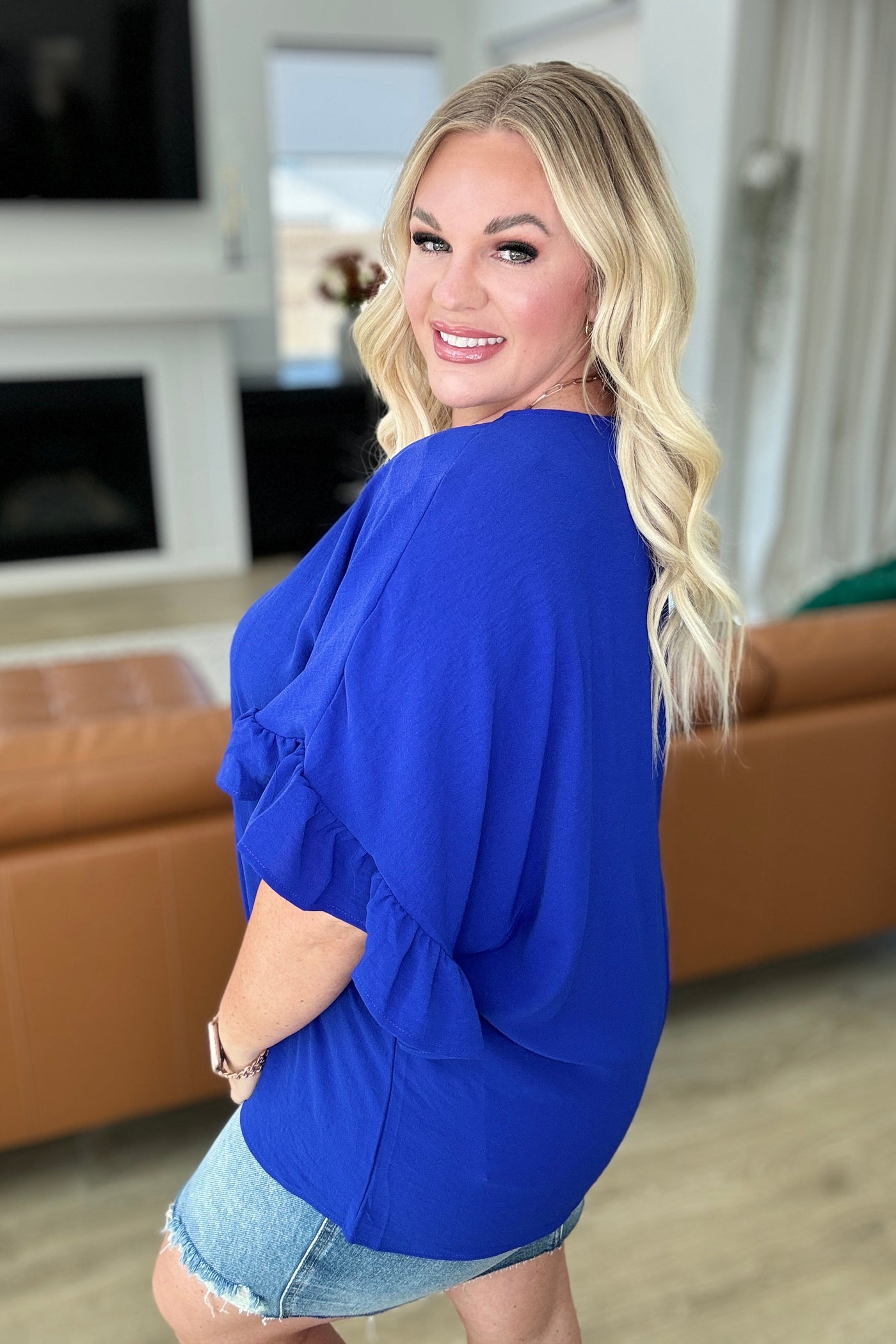 Airflow Peplum Ruffle Sleeve Top in Royal Blue Southern Soul Collectives