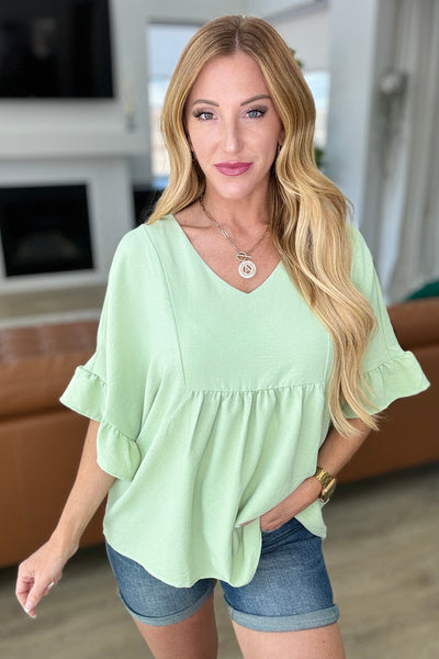Airflow Peplum Ruffle Sleeve Top in Sage Southern Soul Collectives