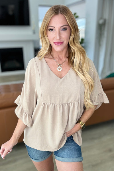 Airflow Peplum Ruffle Sleeve Top in Taupe Southern Soul Collectives