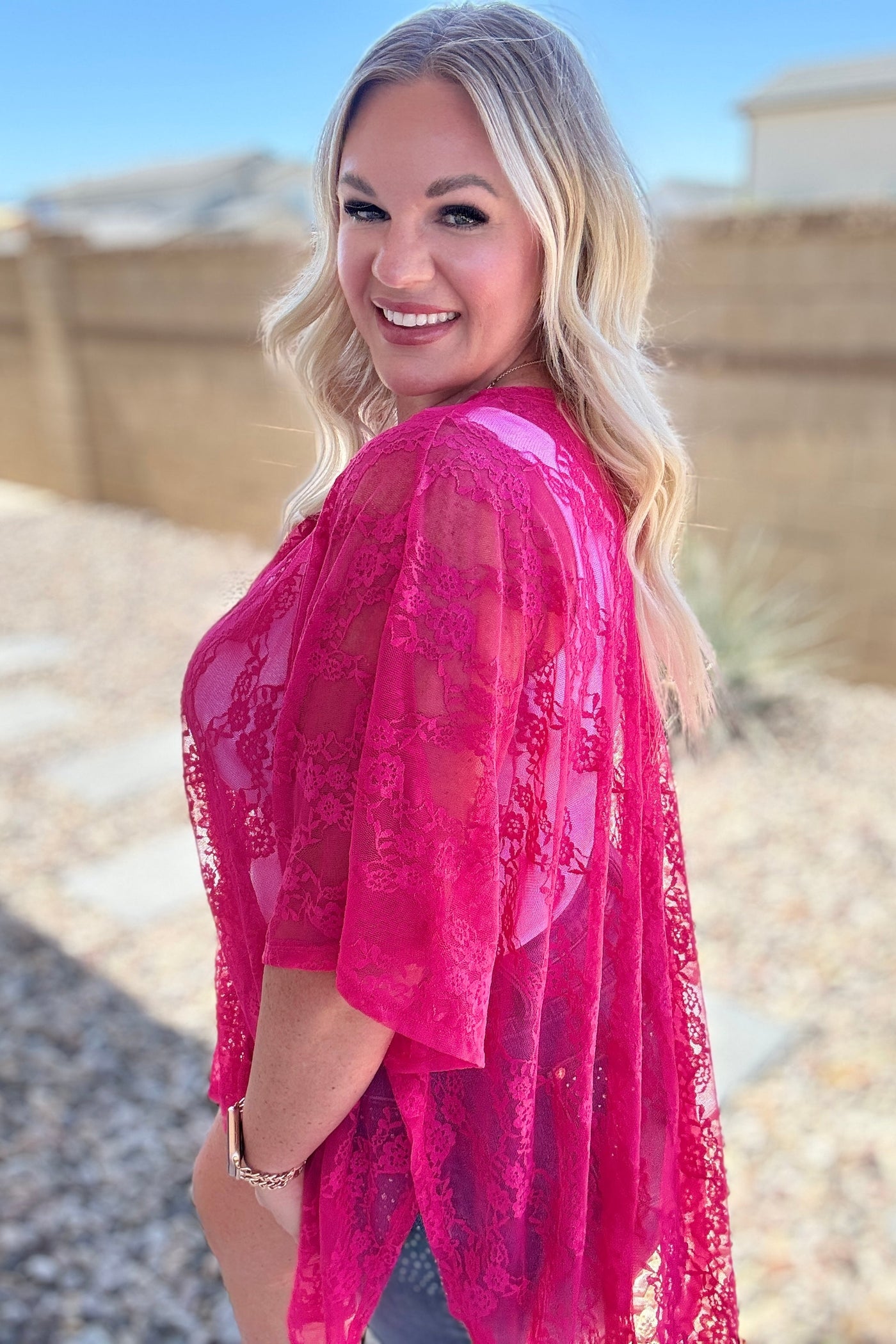 Good Days Ahead Lace Kimono In Fuchsia Southern Soul Collectives