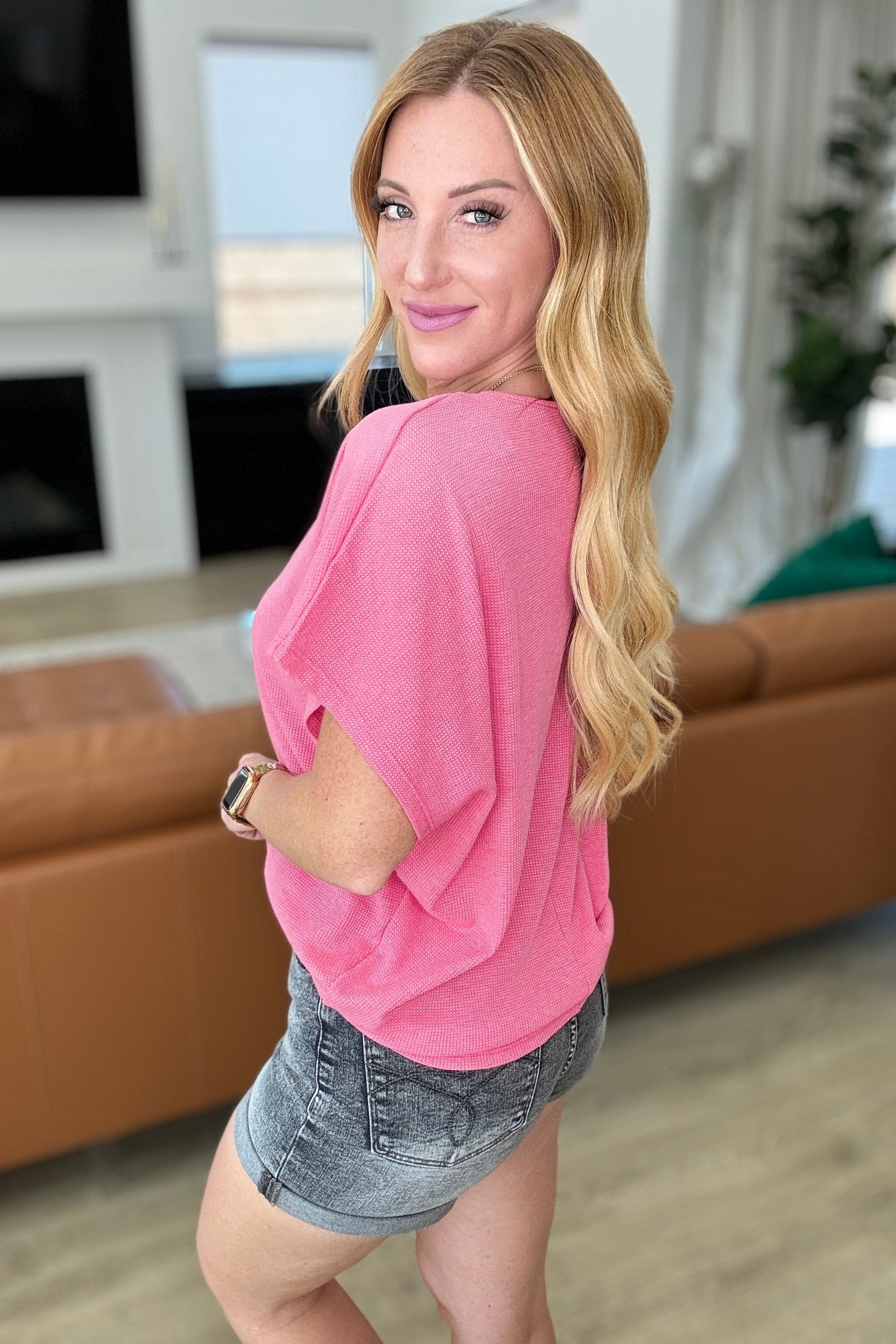 Big Sky Country Waffle Knit Top In Hot Pink Southern Soul Collectives
