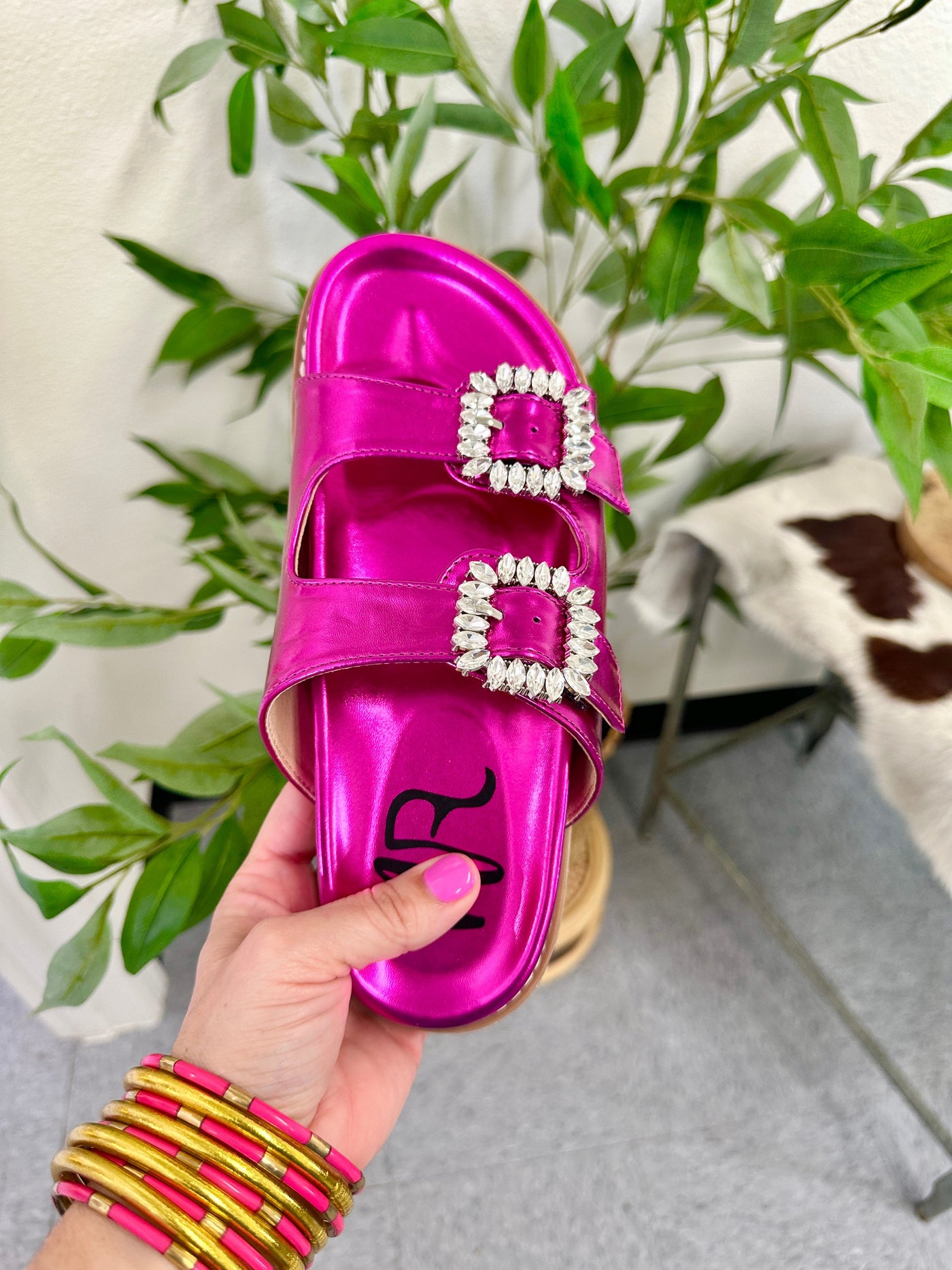 Stellar Rhinestone Buckle Slides in Fuschia Southern Soul Collectives