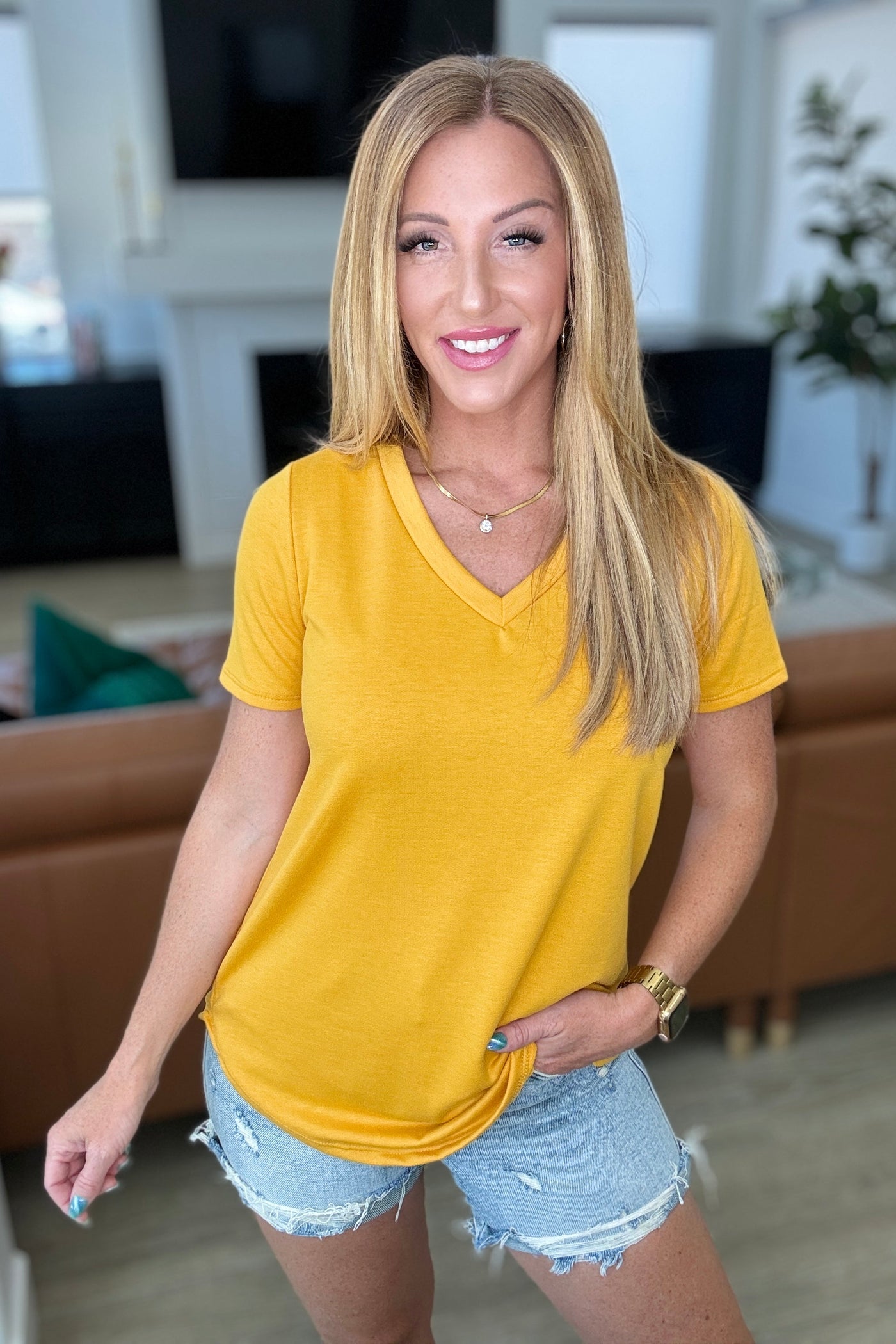 Heart and Soul V-Neck Top in Mustard Southern Soul Collectives