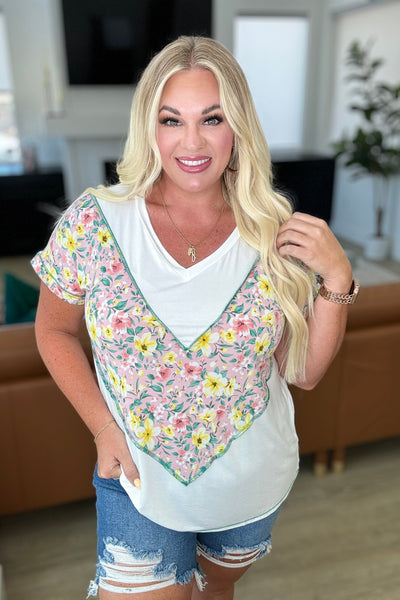 To Rock a Rhyme Color Block Top in Pink Floral Southern Soul Collectives