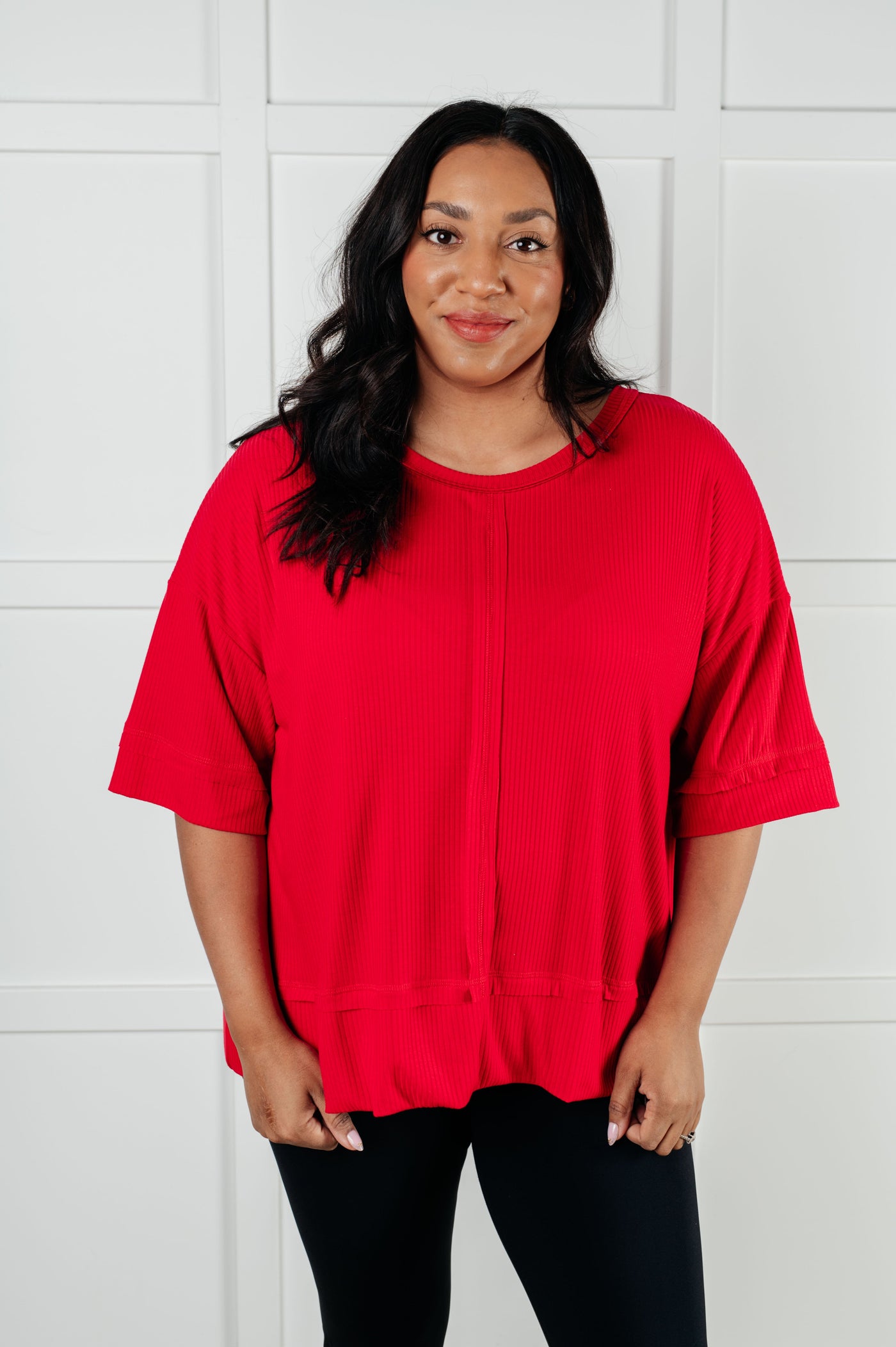 I'll Never Forget Ribbed Dolman Sleeve Top in Red Southern Soul Collectives