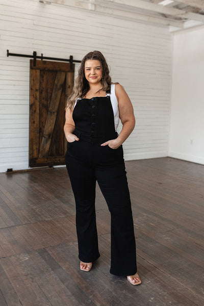 Judy Blue Jeans Emagene Control Top Retro Flare Overalls in Black Womens Southern Soul Collectives 