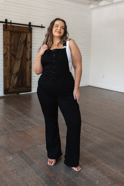 Judy Blue Jeans Emagene Control Top Retro Flare Overalls in Black Womens Southern Soul Collectives 