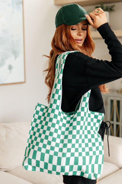 Checkerboard Lazy Wind Big Bag in Green & White Womens Southern Soul Collectives