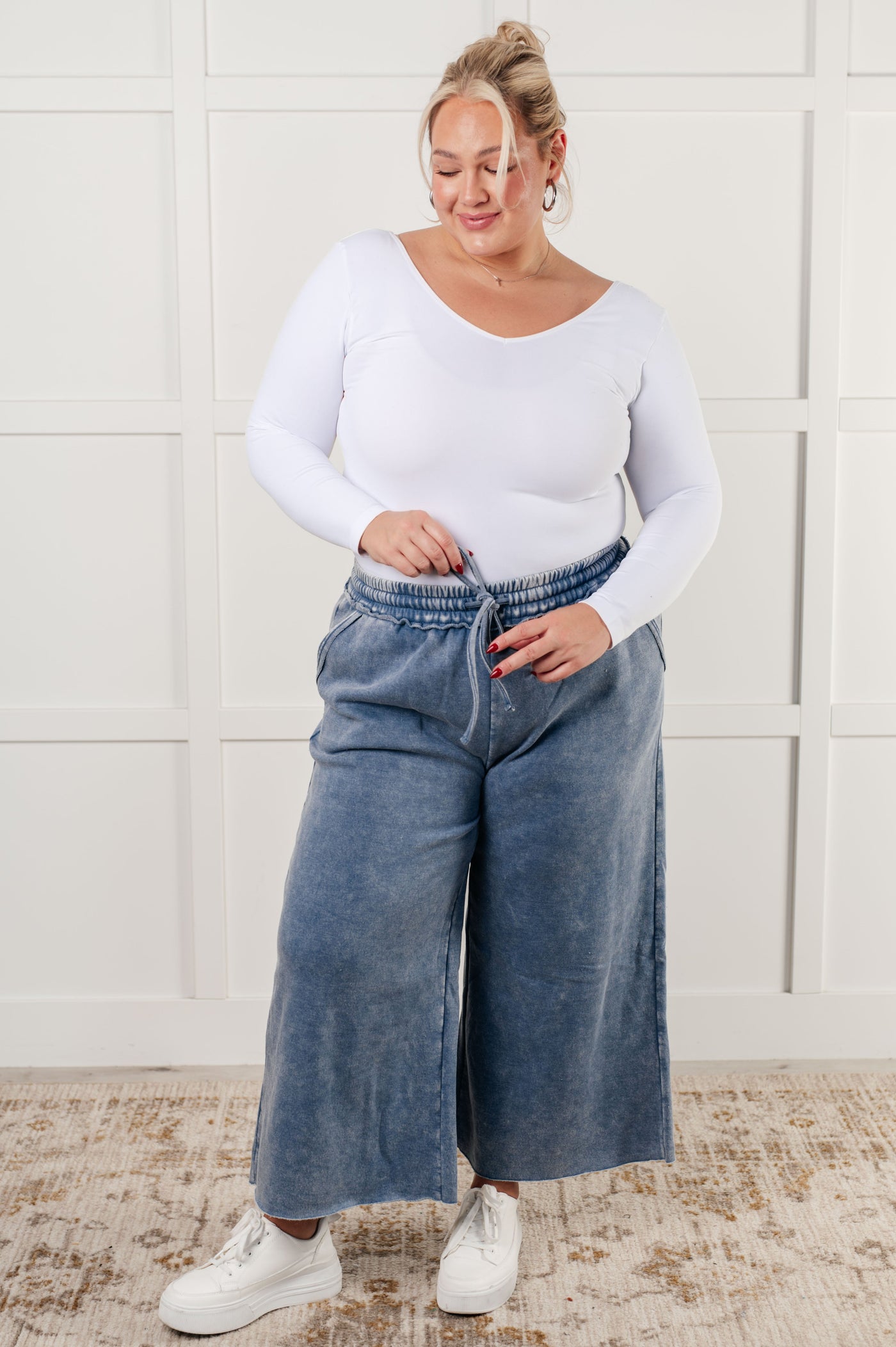 In or Out Wide Leg Cropped Pants in Dusty Blue Southern Soul Collectives