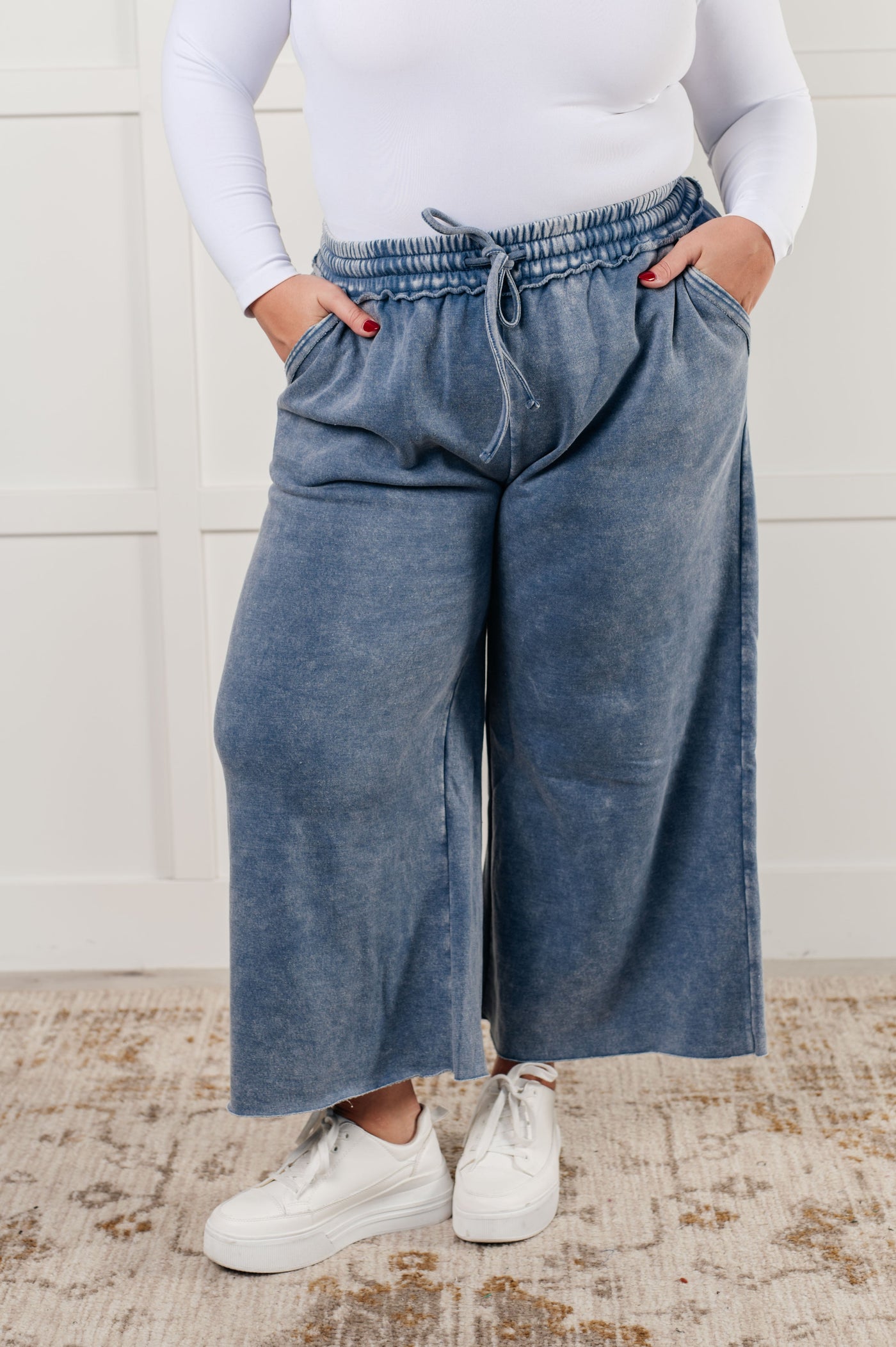 In or Out Wide Leg Cropped Pants in Dusty Blue Southern Soul Collectives