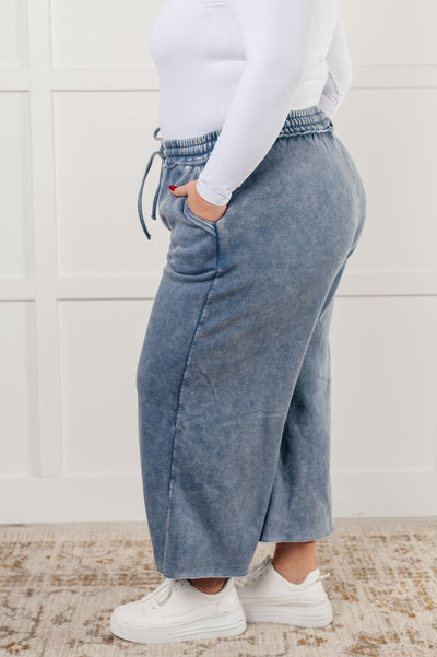 In or Out Wide Leg Cropped Pants in Dusty Blue Southern Soul Collectives