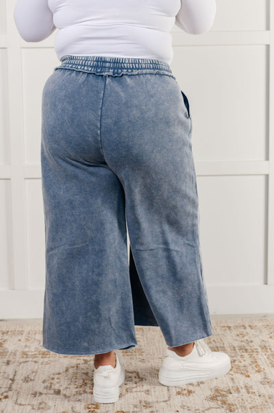 In or Out Wide Leg Cropped Pants in Dusty Blue Southern Soul Collectives