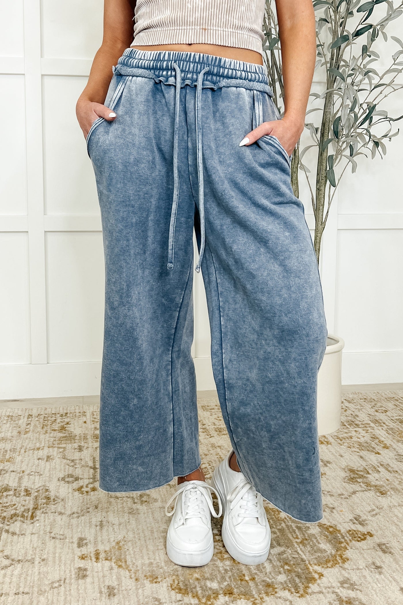 In or Out Wide Leg Cropped Pants Blue Grey Southern Soul Collectives