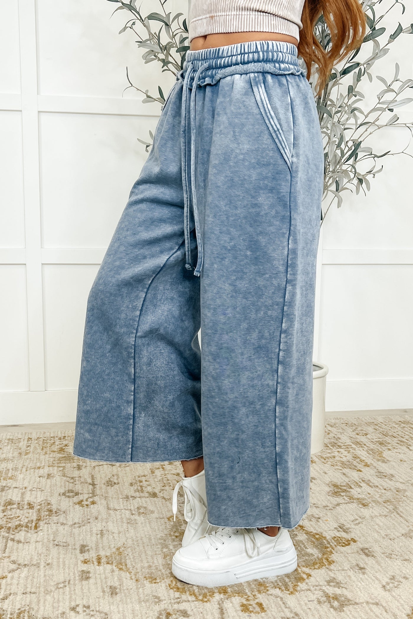 In or Out Wide Leg Cropped Pants Blue Grey Southern Soul Collectives