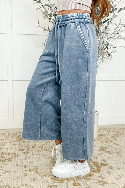 In or Out Wide Leg Cropped Pants Blue Grey Southern Soul Collectives