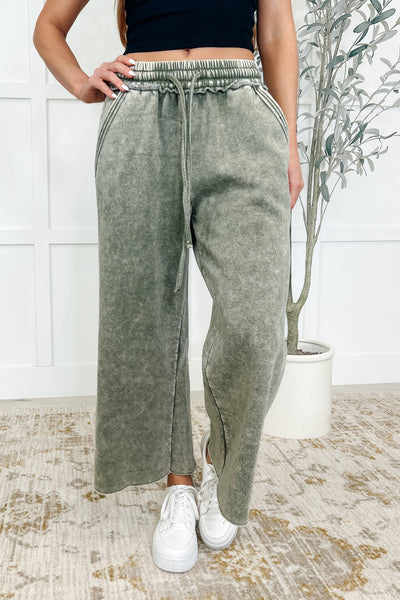 In or Out Wide Leg Cropped Pants Lt Olive Southern Soul Collectives