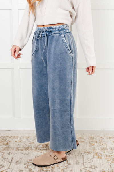 In or Out Wide Leg Cropped Pants in Dusty Blue Southern Soul Collectives