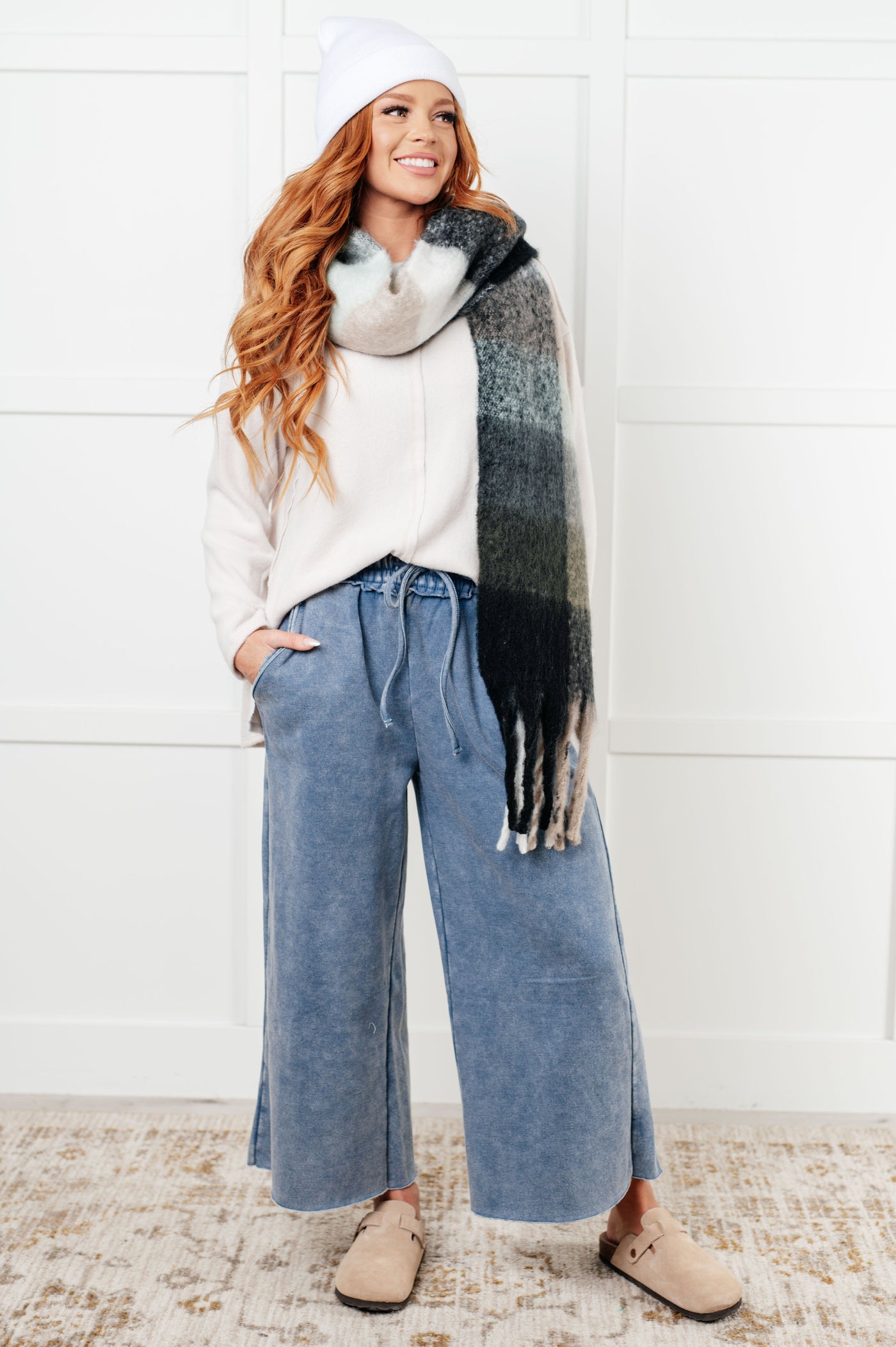 Wanderlust Wrap Oversized Plaid Fringe Scarf in Grey and Jade Southern Soul Collectives