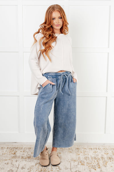 In or Out Wide Leg Cropped Pants in Dusty Blue Southern Soul Collectives