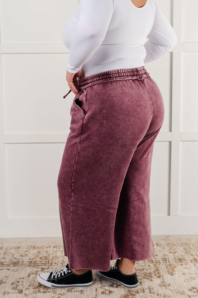 In or Out Wide Leg Cropped Pants in Eggplant Southern Soul Collectives