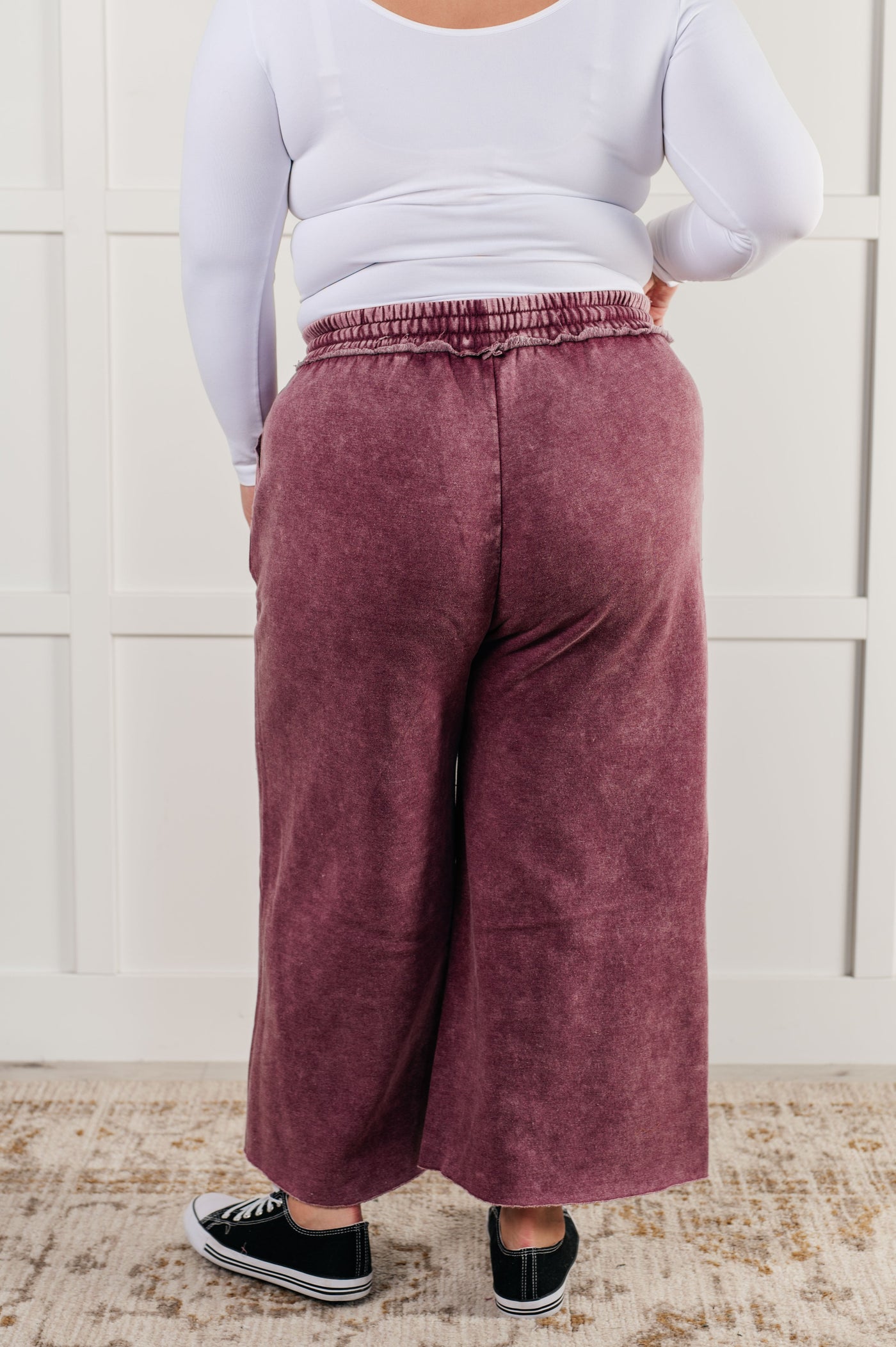 In or Out Wide Leg Cropped Pants in Eggplant Southern Soul Collectives