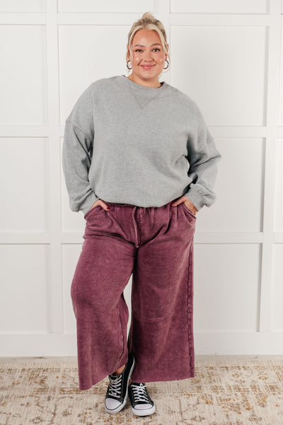 In or Out Wide Leg Cropped Pants in Eggplant Southern Soul Collectives