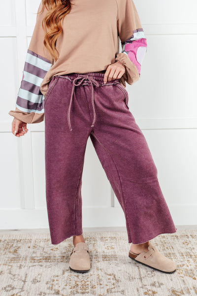 In or Out Wide Leg Cropped Pants in Eggplant Southern Soul Collectives