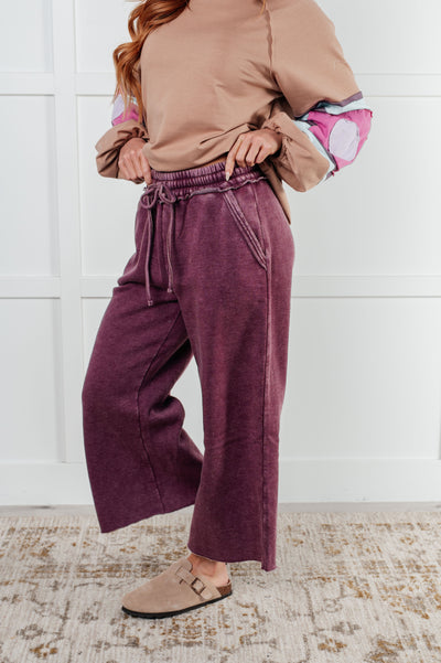 In or Out Wide Leg Cropped Pants in Eggplant Southern Soul Collectives