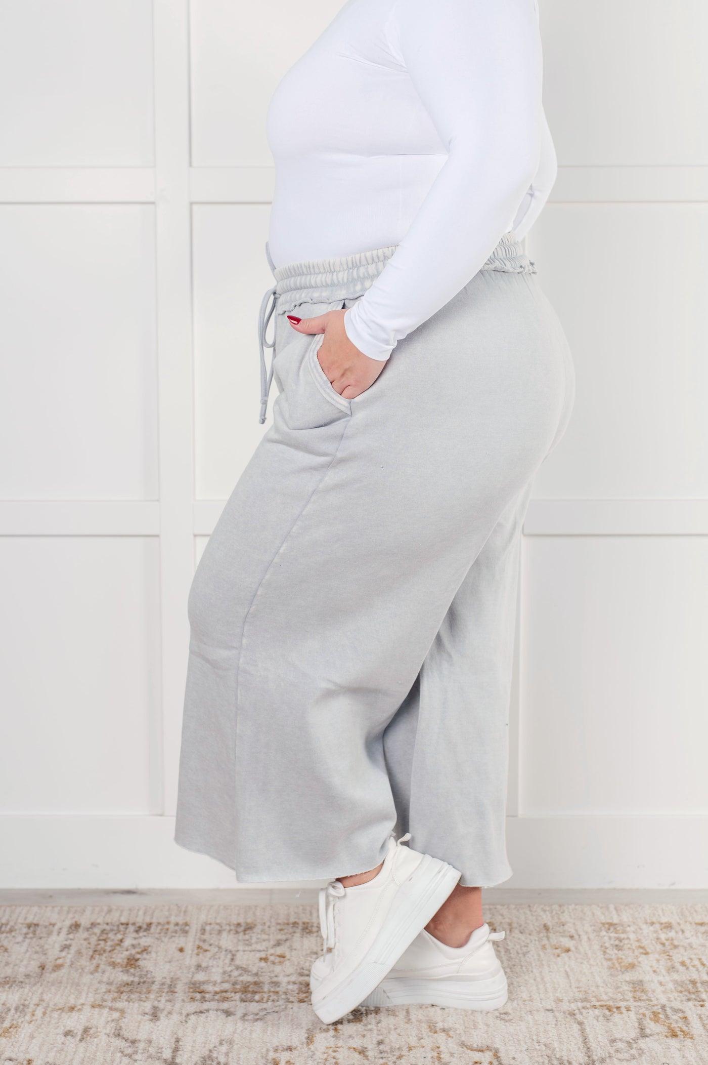 In or Out Wide Leg Cropped Pants in Light Grey Southern Soul Collectives